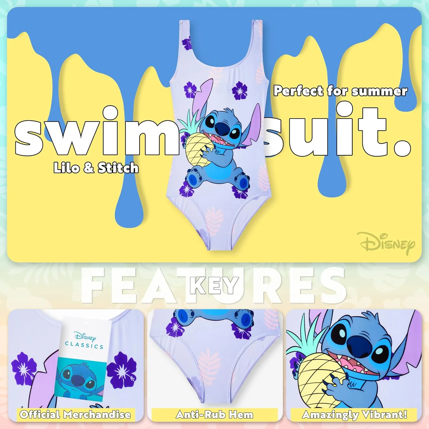 Disney Girls One Piece Swimsuit Comfortable Stretchy Swimsuit - Girls Gifts