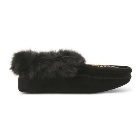 Manitobah Mukluks Tipi Fur Trim Suede Moccasins- Black