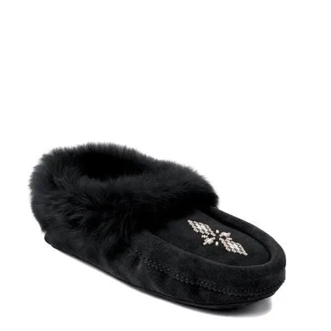 Manitobah Mukluks Tipi Fur Trim Suede Moccasins- Black