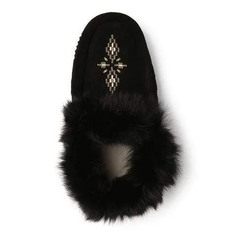 Manitobah Mukluks Tipi Fur Trim Suede Moccasins- Black