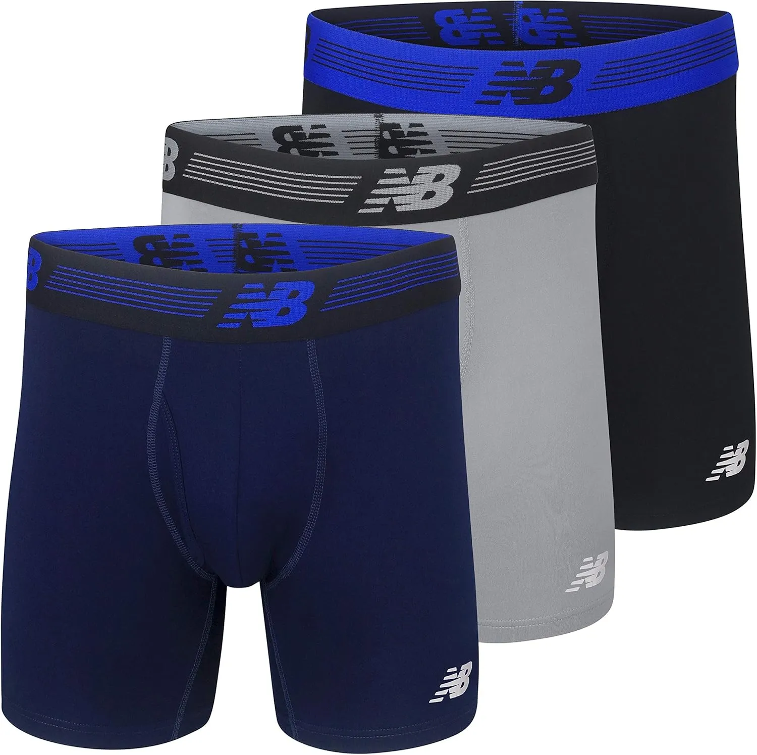 New Balance Men's Performance Boxer Briefs with Fly, Breathable Stretch Underwear, Moisture Wicking, Soft Waistband (3 Pack)