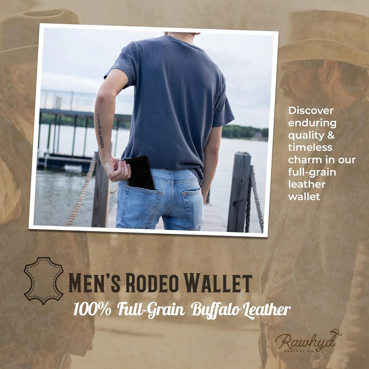 RAW HYD Full-Grain Leather Long Wallet for Men - Classic Bifold Western Wallet for Men - Minimalist Cowboy Wallets for Men - Rodeo wallets for men - Checkbook Cover & Gift for Him