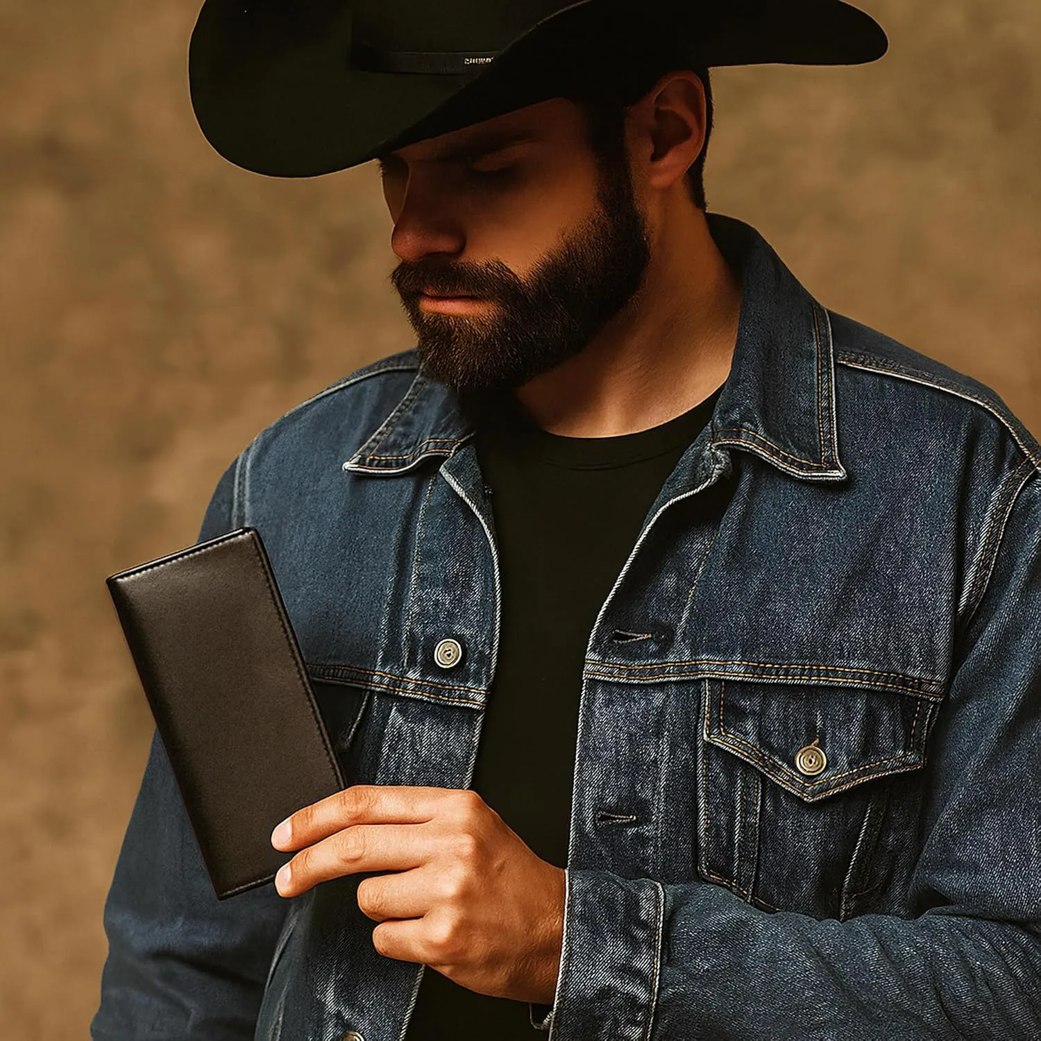 RAW HYD Full-Grain Leather Long Wallet for Men - Classic Bifold Western Wallet for Men - Minimalist Cowboy Wallets for Men - Rodeo wallets for men - Checkbook Cover & Gift for Him