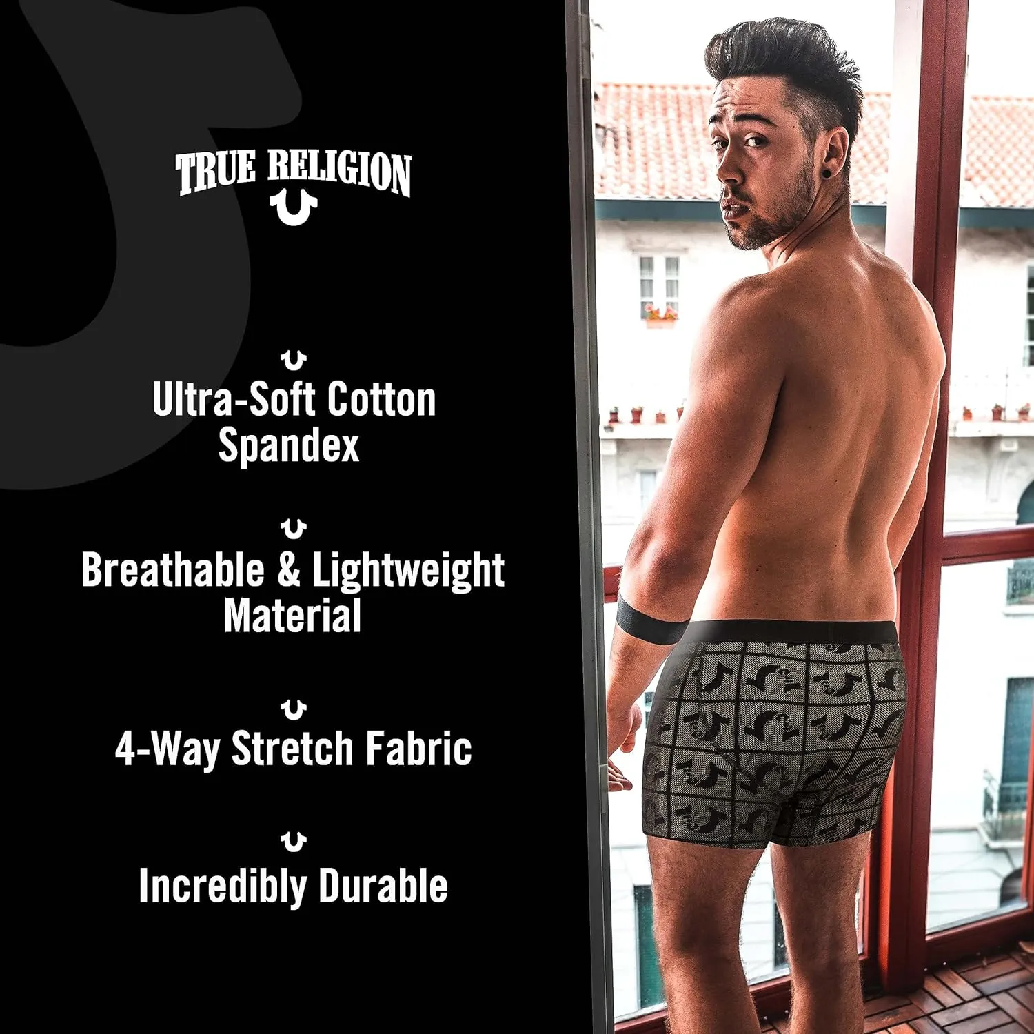 True Religion Mens Boxer Briefs Cotton Stretch Underwear for Men Pack of 4