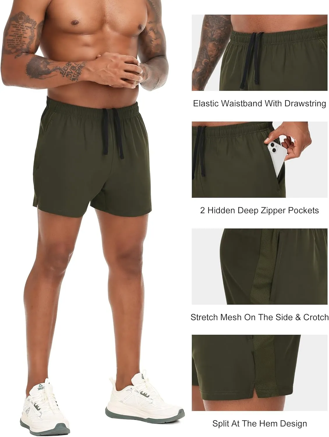 VPOS 2 Pack Men's Athletic Shorts 5/7 Inch Inseam, Mens Workout Shorts Lightweight Quick Dry Gym Running Shorts for Men