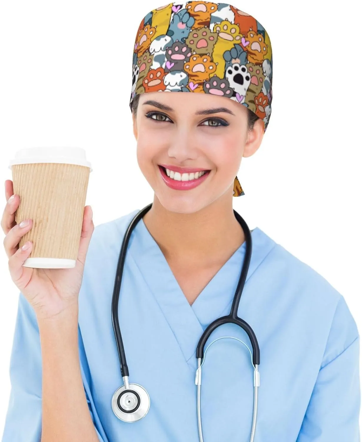 Working Cap Scrub Cap with Sweatband Adjustable Tie Back Hat for Women Nurse Dentist