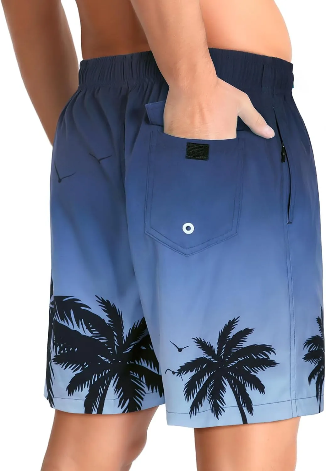 zeetoo Mens Swim Trunks with Compression Liner 5" Inseam Quick Dry Beach Shorts with Zipper Pockets