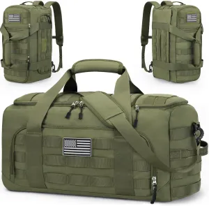 ZOMFELT Tactical Gym Bag for Men, 3-in-1 Travel Duffle Bag with Removable Dividers & Innovative Shoe Compartment, Waterproof MOLLE Travel Backpack, Airplane Carry-On Approved Workout, Outdoor, Green